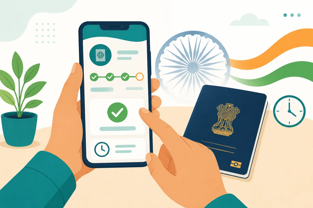 पासपोर्ट स्टेटस चेक मोबाइल पर आवेदन ट्रैक करता आवेदक